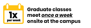 Graduate classes meet once a week onsite at the campus